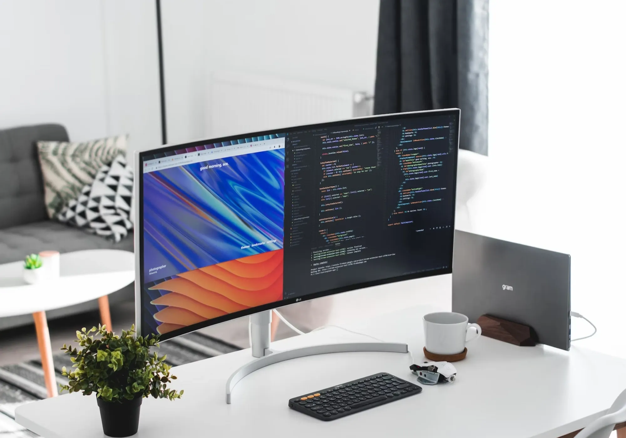 Computer with code on desk