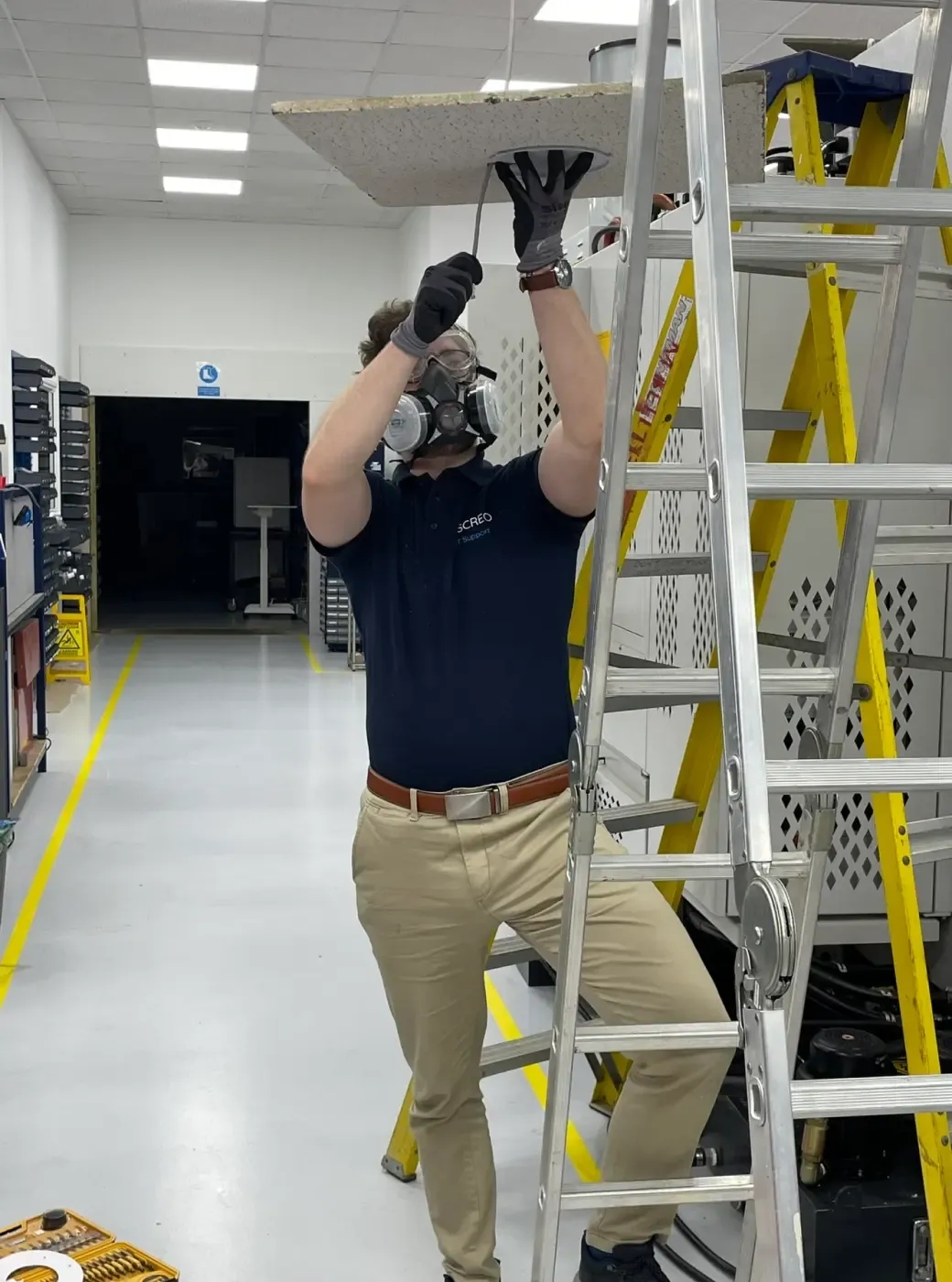 VISCREO employee performing network on cabling work