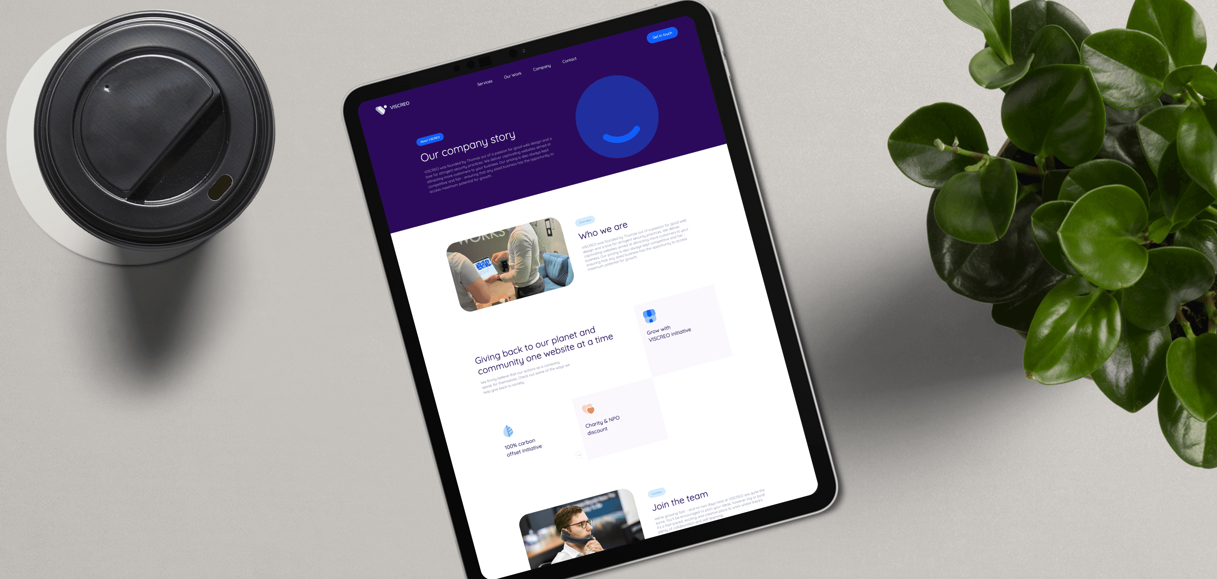 VISCREO website on ipad screen