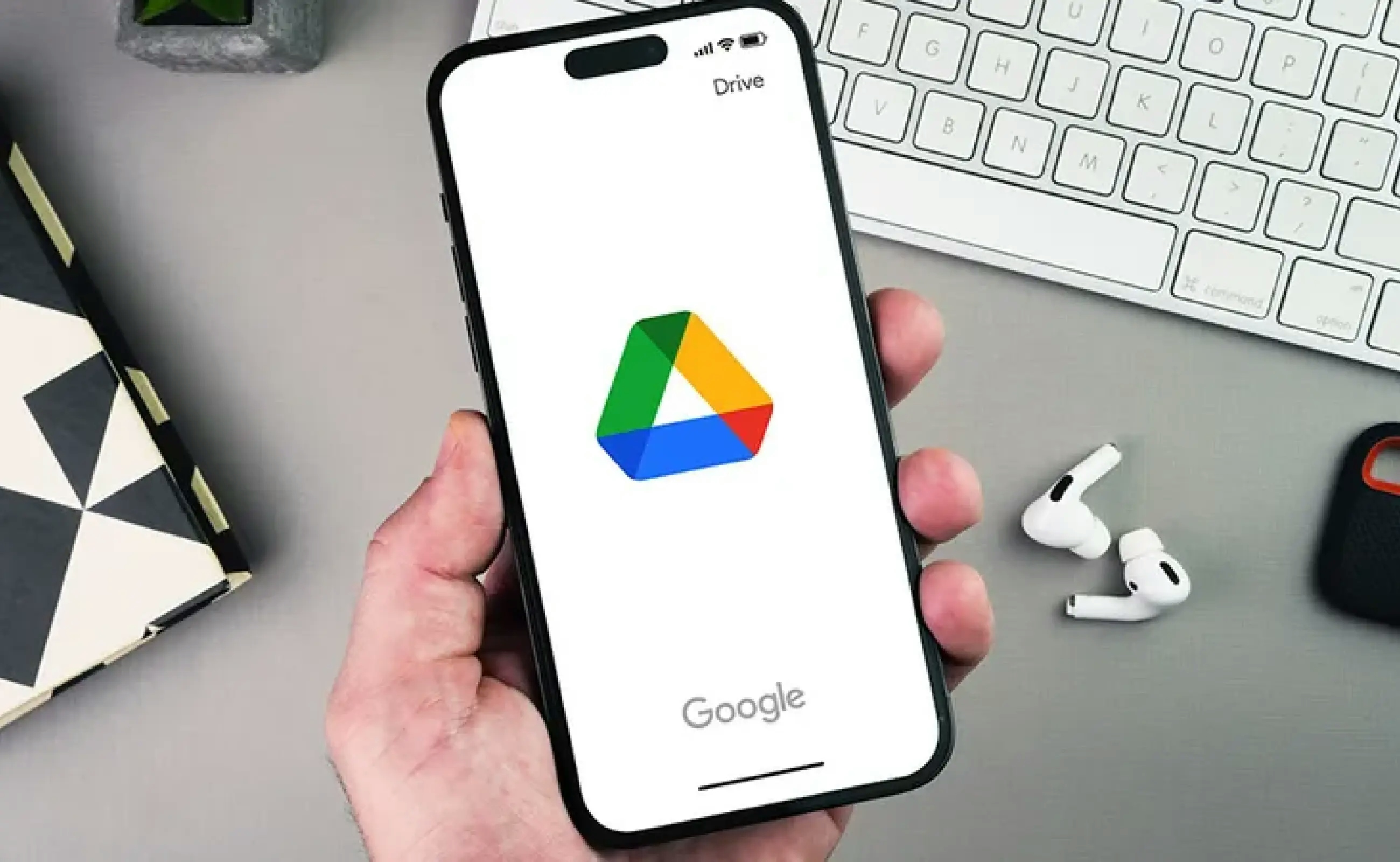 Google Drive on an iPhone being held