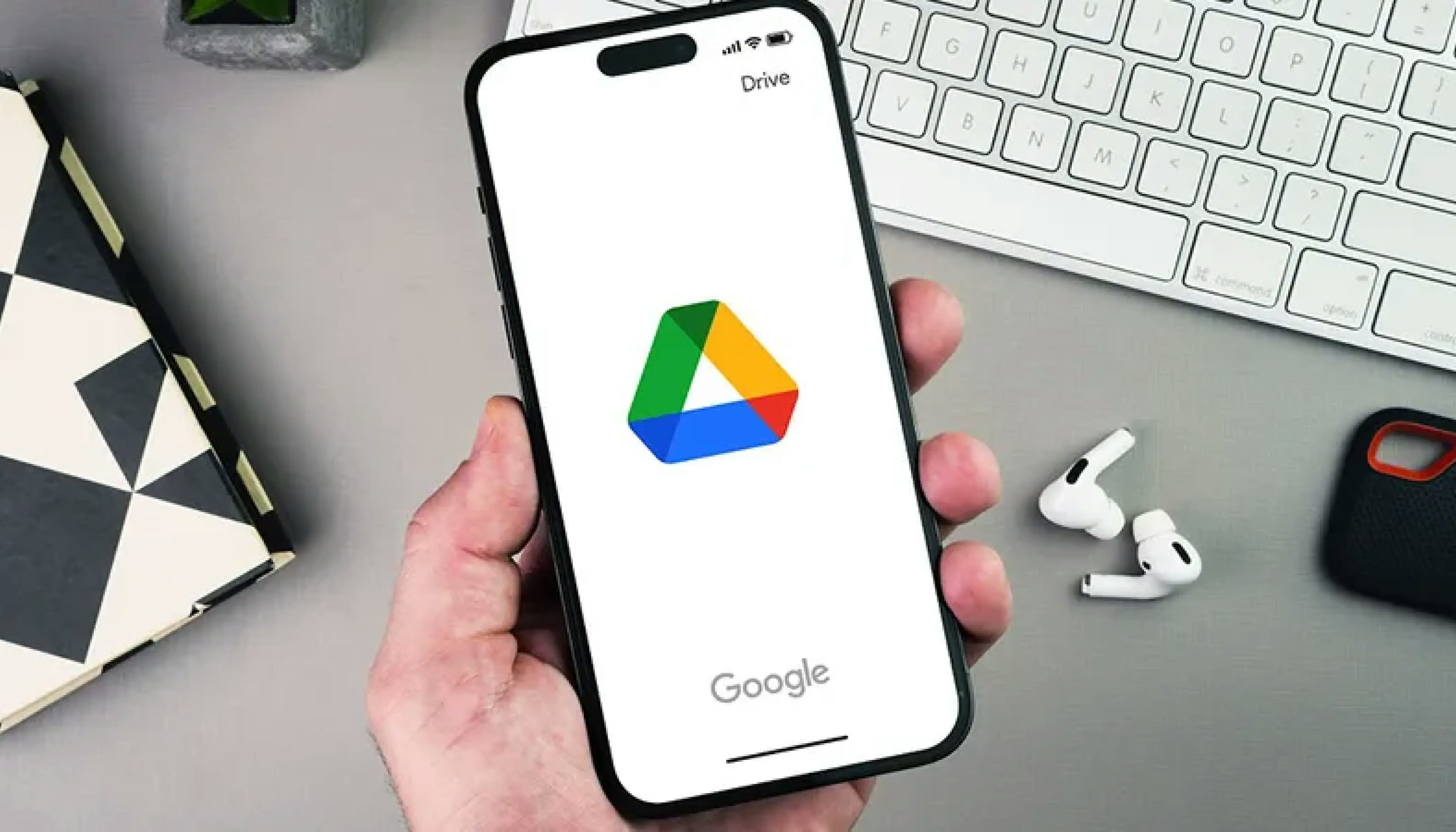 Google Drive on an iPhone being held
